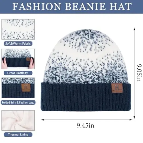 Womens Winter Knit Beanie Hats and Touchscreen Gloves Long Scarf Set with Warm Fleece Lined Skull Caps Scarves for Women - 2