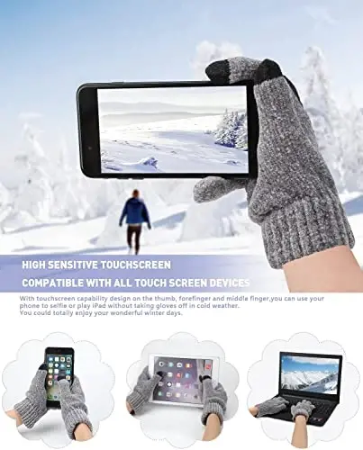 Womens Winter Knit Warm Hat Beanie Long Scarf Touch Screen Gloves Set Skull Caps Neck Scarves for Women - 3