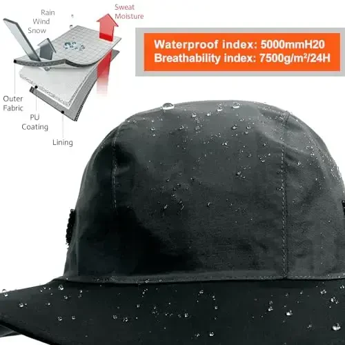 Womens Winter Waterproof Bucket Hat Warm Fleece Lined Rain Hat UPF50+ Mens Outdoor Adventure Research Hiking Safari Cap - 2