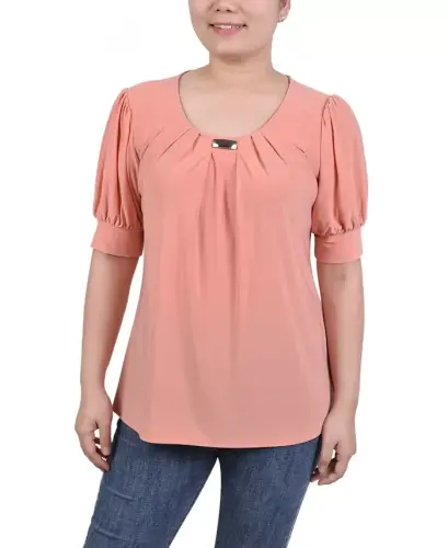 Women's Short Balloon Sleeve Top with Hardware - Canyon Sunset - 1
