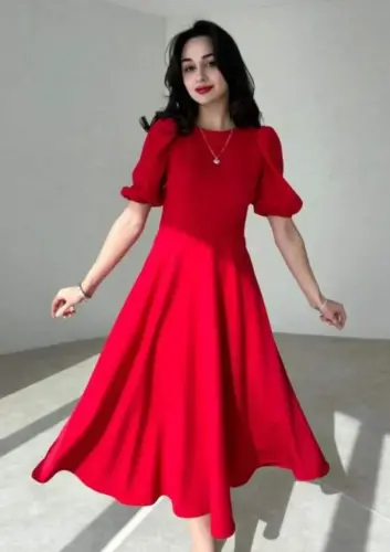 Kadın Kısa Balon Kollu Bisiklet Yaka Geniş Kesim Janjan Krep Elbise - BÜYÜKBEDENIZ (1)