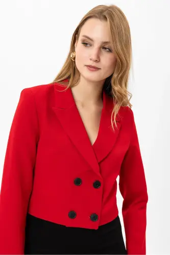 Kadın Kısa Düğme Kapamalı Blazer Ceket 250218 - 260314 - KIRMZI - 4
