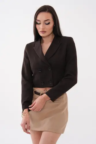 Kadın Kısa Düğme Kapamalı Blazer Ceket 250218 - 260314 - KAHVERENGİ - 1