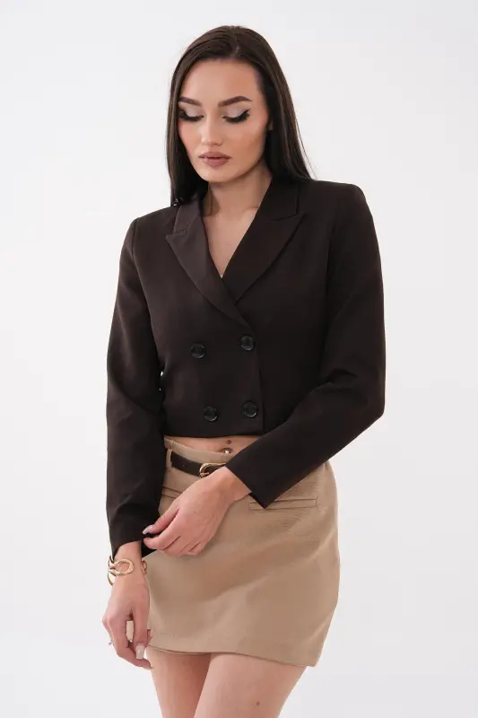 Kadın Kısa Düğme Kapamalı Blazer Ceket 250218 - 260314 - KAHVERENGİ - ŞİMAL