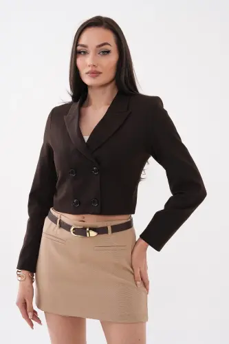 Kadın Kısa Düğme Kapamalı Blazer Ceket 250218 - 260314 - KAHVERENGİ - 3