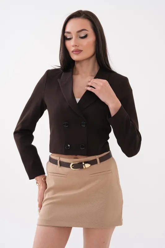 Kadın Kısa Düğme Kapamalı Blazer Ceket 250218 - 260314 - KAHVERENGİ - 4