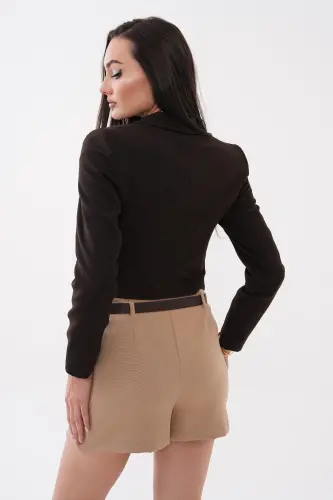 Kadın Kısa Düğme Kapamalı Blazer Ceket 250218 - 260314 - KAHVERENGİ - 5
