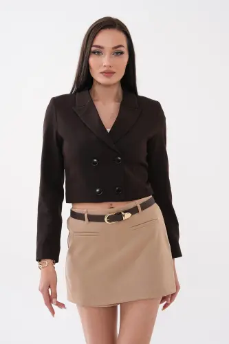 Kadın Kısa Düğme Kapamalı Blazer Ceket 250218 - 260314 - KAHVERENGİ - ŞİMAL (1)