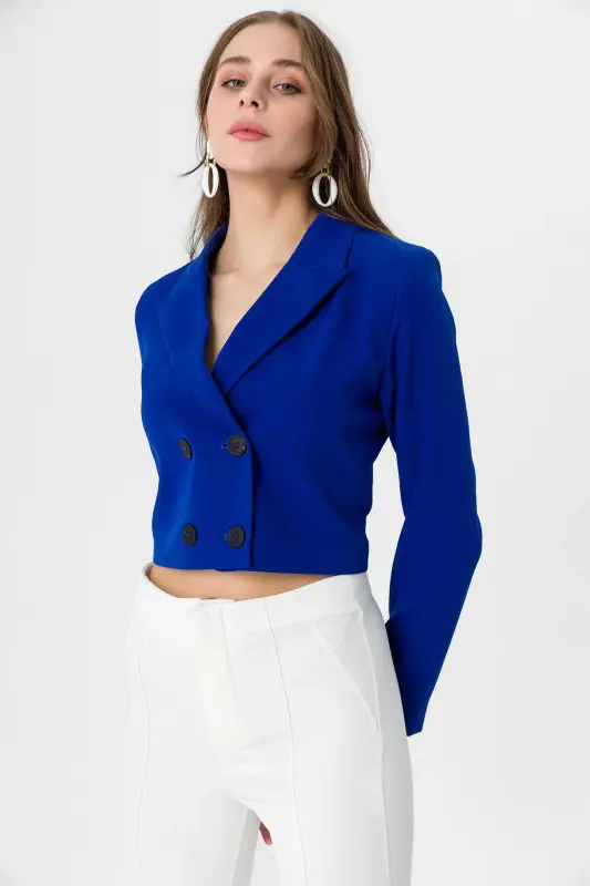 Kadın Kısa Düğme Kapamalı Blazer Ceket 250218 - 260314 - SAKS - 1