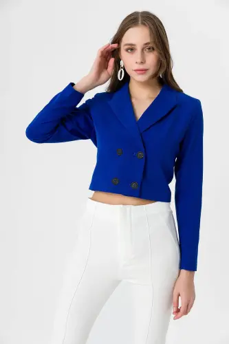 Kadın Kısa Düğme Kapamalı Blazer Ceket 250218 - 260314 - SAKS - 3