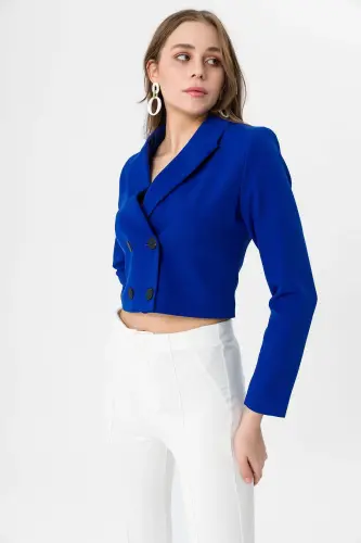 Kadın Kısa Düğme Kapamalı Blazer Ceket 250218 - 260314 - SAKS - 4