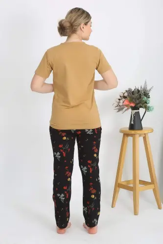 Kadın Kısa Kol Pamuk Penye Pijama Takım Hardal 4214 - 6