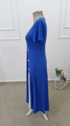 Kadın Kısa Kollu Asimetrik Yakalı Düğme Detaylı Midi Viskon Elbise - 6