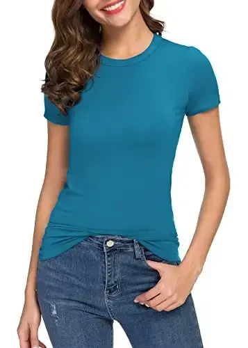 Women's Crewneck Slim Fitted Short Sleeve T-Shirt Stretchy Bodycon Basic Tee Tops - WOMEN'S (1)