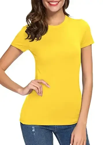 Women's Crewneck Slim Fitted Short Sleeve T-Shirt Stretchy Bodycon Basic Tee Tops - 5