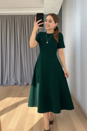 Kadın Kısa Kollu Bisiklet Yaka Maksi Boy Ithal Krep Elbise - 2