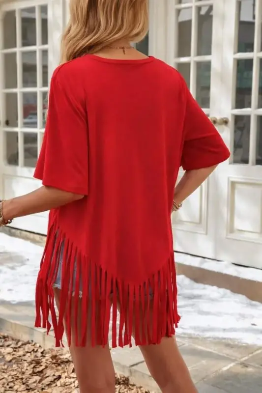 Kadın Kısa Kollu Bisiklet Yaka Püsküllü Viskon Bluz - 5