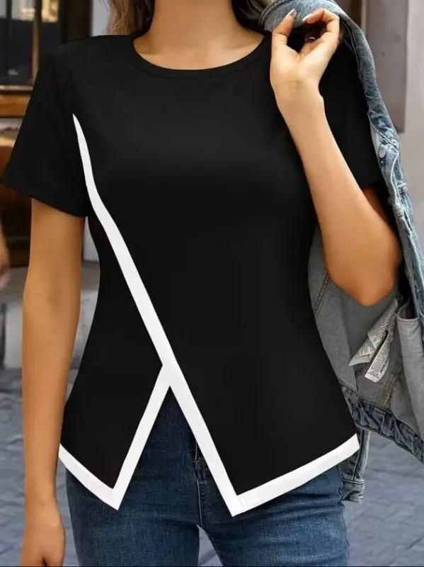 Kadın Kısa Kollu Bisiklet Yaka Viskon Bluz - 2