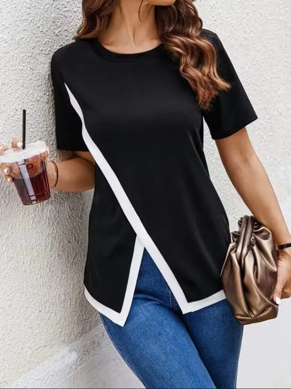 Kadın Kısa Kollu Bisiklet Yaka Viskon Bluz - BÜYÜKBEDENIZ