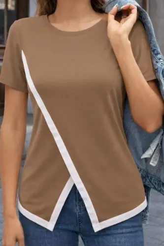 Kadın Kısa Kollu Bisiklet Yaka Viskon Bluz - 9