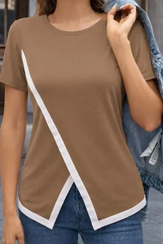 Kadın Kısa Kollu Bisiklet Yaka Viskon Bluz - 9