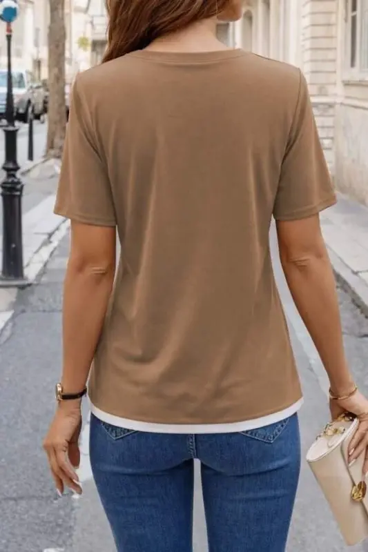 Kadın Kısa Kollu Bisiklet Yaka Viskon Bluz - 11