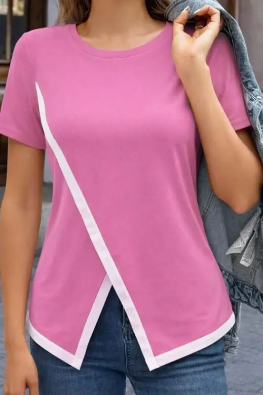 Kadın Kısa Kollu Bisiklet Yaka Viskon Bluz - 8