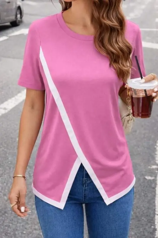 Kadın Kısa Kollu Bisiklet Yaka Viskon Bluz - 9