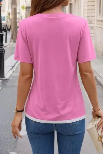 Kadın Kısa Kollu Bisiklet Yaka Viskon Bluz - 10