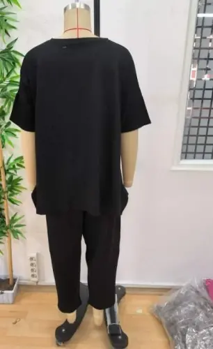 Kadın Kısa Kollu Bisiklet Yaka Viskon Iki Iplik Bluz Ve Pantolon Ikili Takım - 5