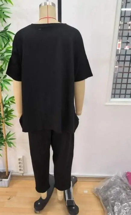 Kadın Kısa Kollu Bisiklet Yaka Viskon Iki Iplik Bluz Ve Pantolon Ikili Takım - 5