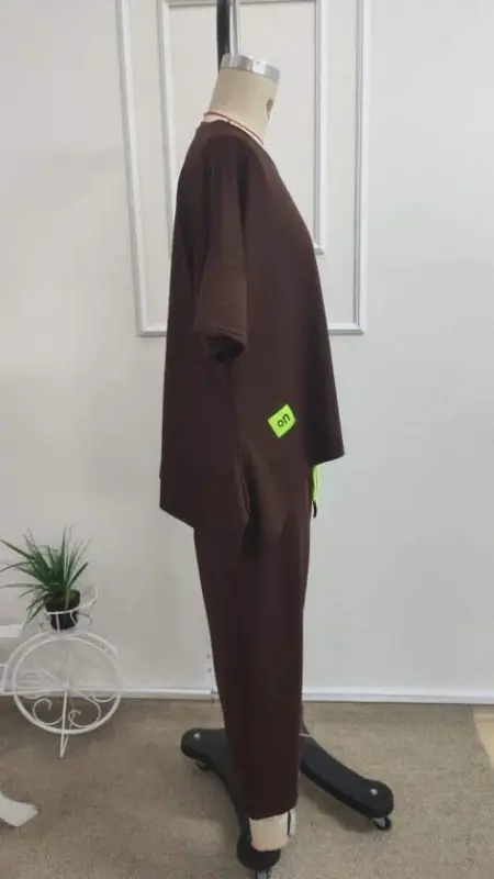 Kadın Kısa Kollu Bisiklet Yaka Viskon Iki Iplik Bluz Ve Pantolon Ikili Takım - 6