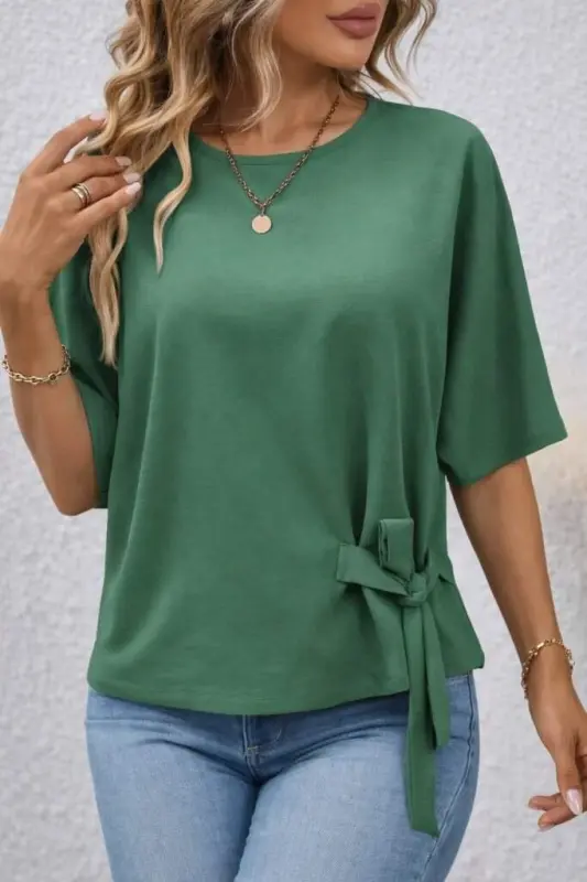 Kadın Kısa Kollu Bisiklet Yaka Yandan Bağcıklı Aerobin Bluz - 1