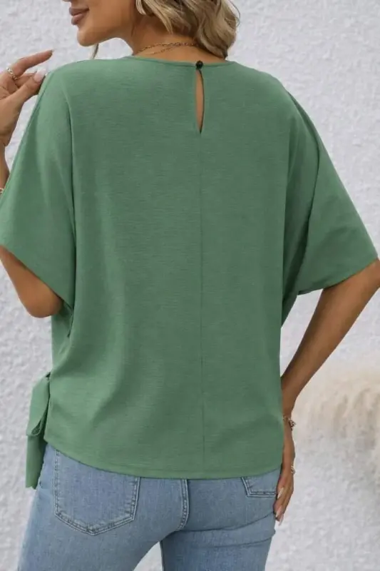 Kadın Kısa Kollu Bisiklet Yaka Yandan Bağcıklı Aerobin Bluz - 4