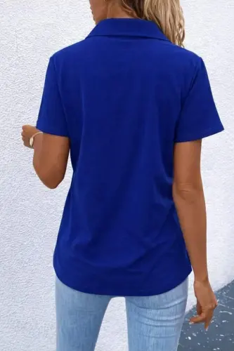 Kadın Kısa Kollu Ceket Yaka önü Fermuarlı Cep Detay Kısa Kol Ithal Krep Bluz - 4