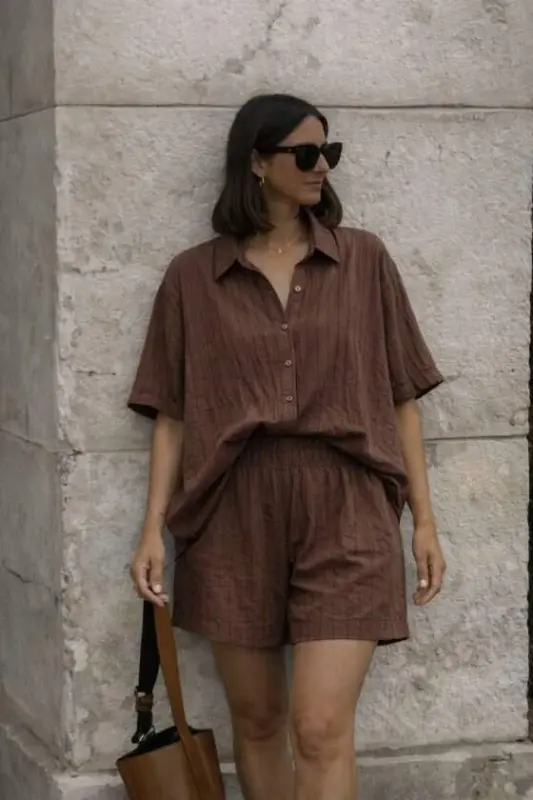 Kadın Kısa Kollu çizgili Modal Kumaş Gömlek Ve Yüksek Bel Lastik Detay şort Ikili Takım - 2