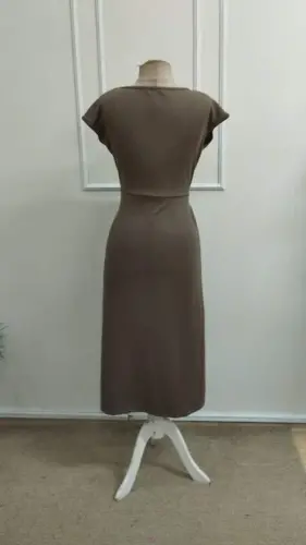 Kadın Kısa Kollu Geometrik Yakalı önden Açık Modal Mini Elbise - 5
