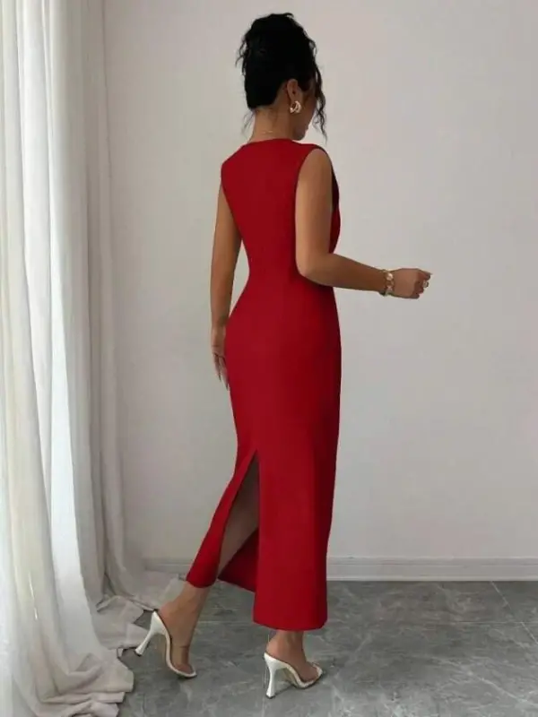 Kadın Kısa Kollu Hakim Yakalı çiçek Aksesuar Detaylı Kısa Ithal Krep Elbise - 3
