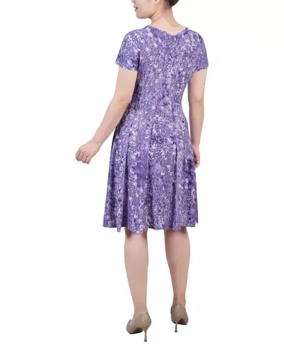 Women's Short Sleeve Jacquard Knit Seamed Dress-Plum Dusty Dusk - NY COLLECTION (1)