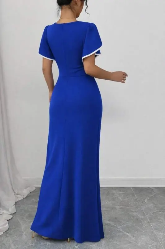 Kadın Kısa Kollu Kare Yakalı önden çapraz Kesim Detaylı Krep Elbise - 7