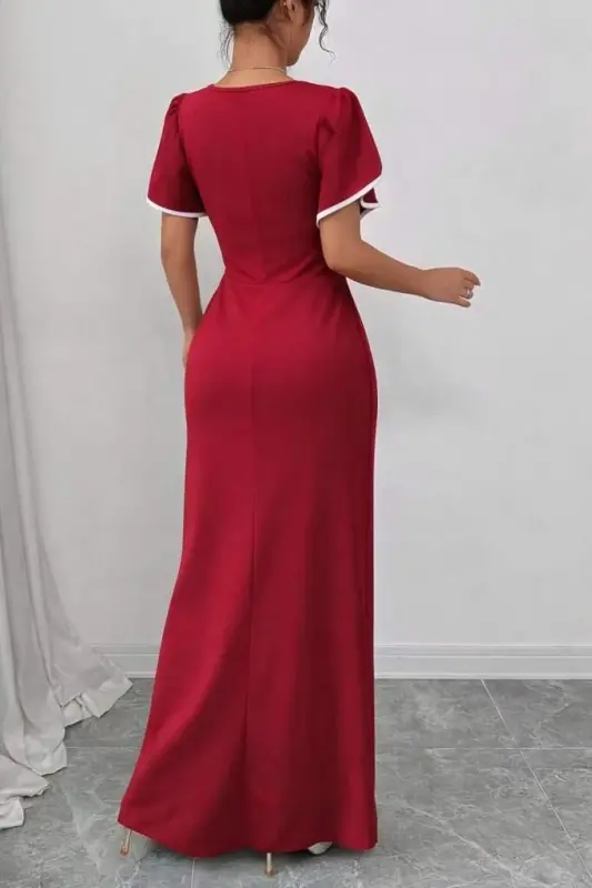 Kadın Kısa Kollu Kare Yakalı önden çapraz Kesim Detaylı Krep Elbise - 3