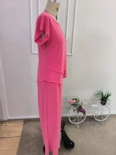 Kadın Kısa Kollu Kayık Yaka önü Asimetrik Detaylı Kısa Sandy Bluz Ve Pantolon Ikili Takım - 6
