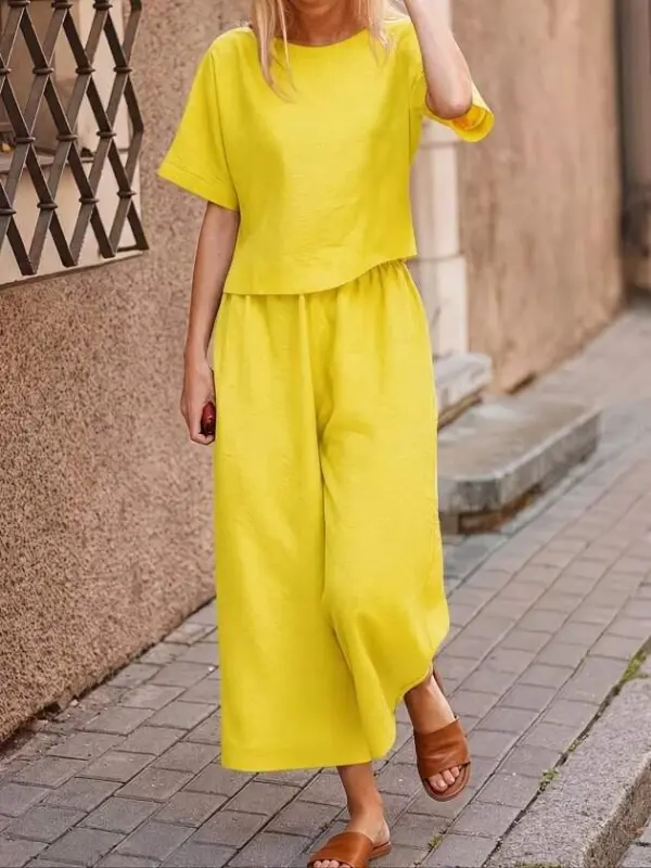 Kadın Kısa Kollu Kayık Yakalı Bluz Ve Pantolon Ikili Takım - 1