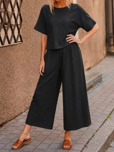 Kadın Kısa Kollu Kayık Yakalı Bluz Ve Pantolon Ikili Takım - BÜYÜKBEDENIZ (1)
