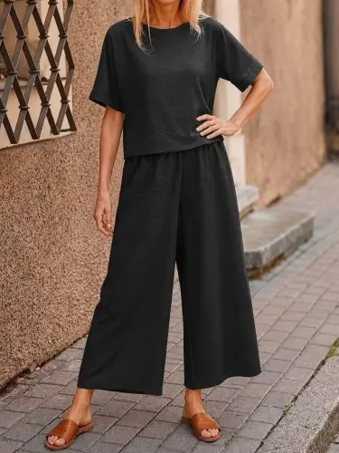 Kadın Kısa Kollu Kayık Yakalı Bluz Ve Pantolon Ikili Takım - 3