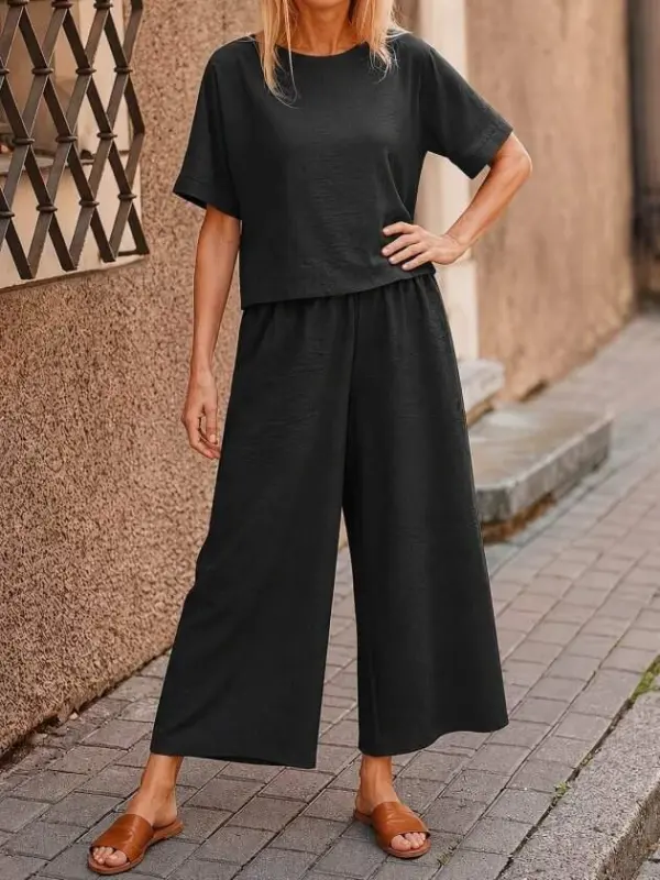 Kadın Kısa Kollu Kayık Yakalı Bluz Ve Pantolon Ikili Takım - 3