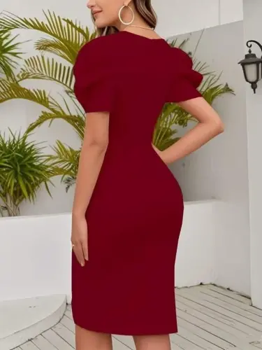 Kadın Kısa Kollu Kruvaze Yakalı Asımetrık Kesım Detaylı Kısa Ithal Krep Elbise - BÜYÜKBEDENIZ (1)