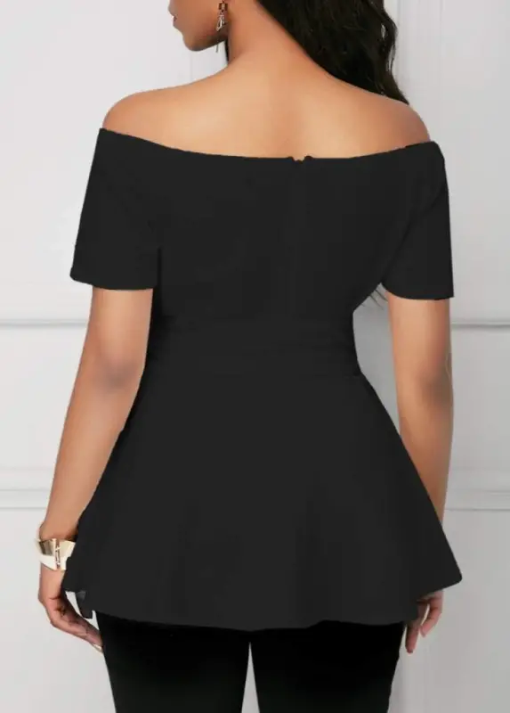 Kadın Kısa Kollu Madonna Yaka Yandan Bağlamalı Ithal Krep Bluz - 3