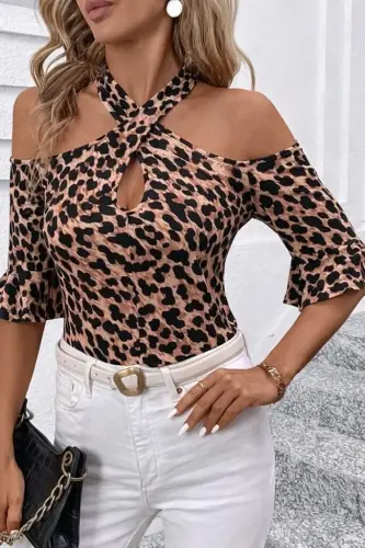 Kadın Kısa Kollu Omuzlardan Açık ön çapraz Detaylı Süprem Bluz - 4