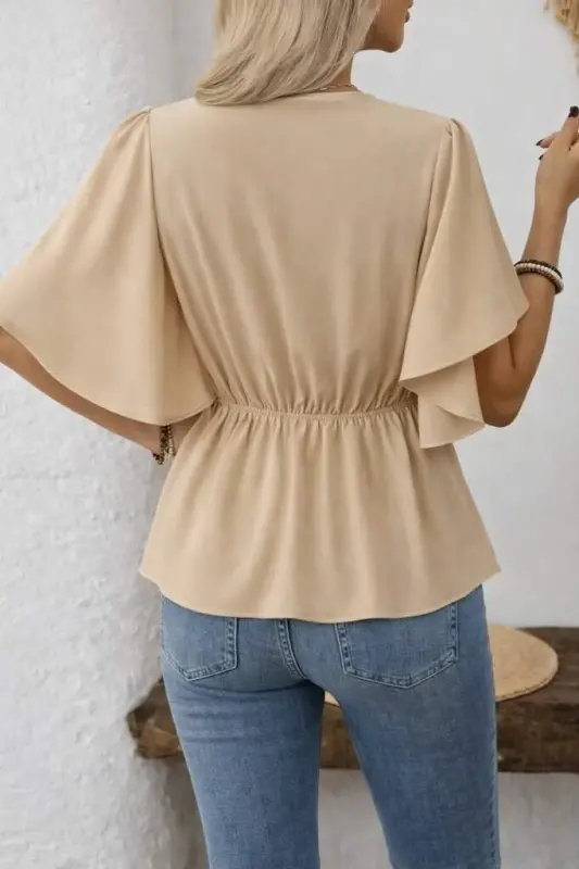 Kadın Kısa Kollu önden Düğmeli Ithal Krep Bluz - 4